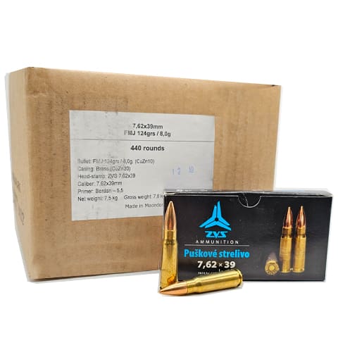 7.62×39 - ZVS 124 Grain Full Metal Jacket - 440 Rounds - Velocity