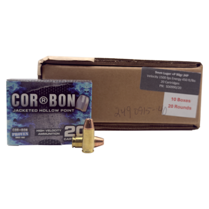 9mm - CorBon 90 Grain +P Jacketed Hollow Point - 200 Rounds