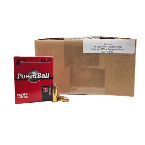 38 Super - CorBon 115 Grain +P Pow'RBall - 200 Rounds