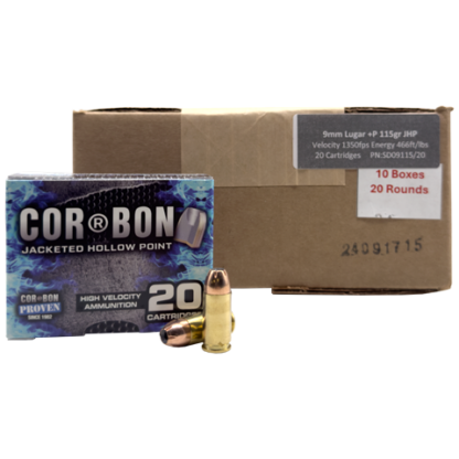 9mm - CorBon 115 Grain +P Jacketed Hollow Point - 200 Rounds