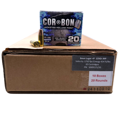 9mm - CorBon  125 Grain +P Jacketed Hollow Point - 200 Rounds