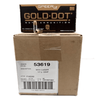 9mm - Speer Gold Dot 147 Grain JHP 53619- 1000 Rounds
