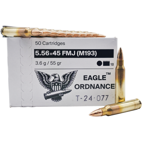 5.56 Nato - Eagle Ordnance (Swiss P) 55 Grain FMJ - 50 Rounds on Stripper Clips