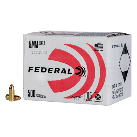 9mm - Federal Champion 115 Grain Full Metal Jacket - 500 Rounds