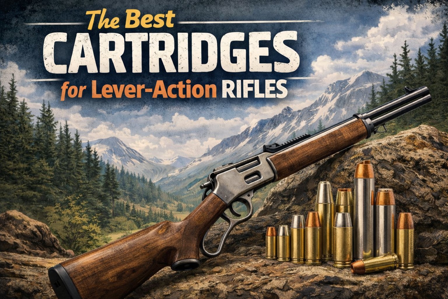 lever action rifle on a mountain side