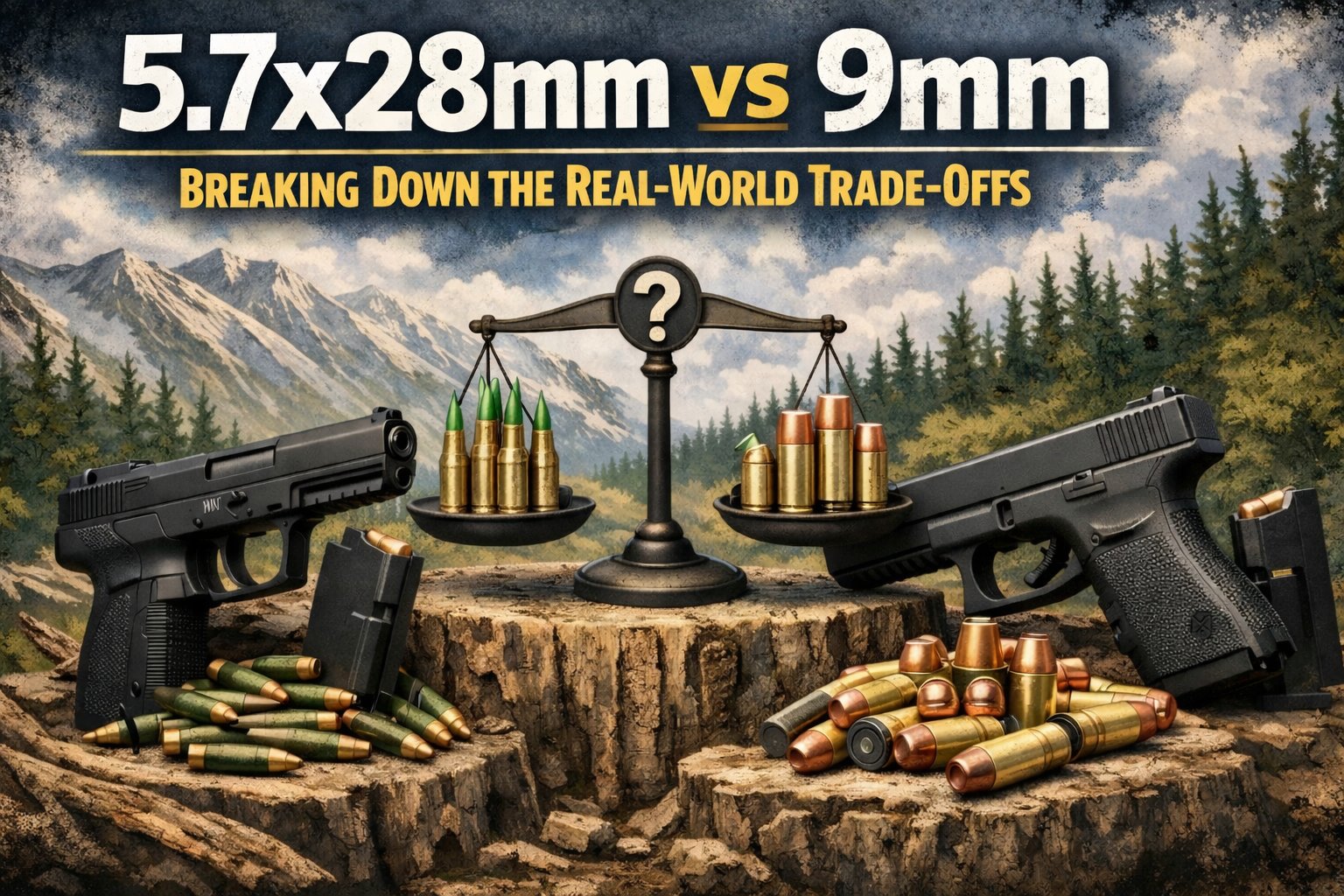 two pistols on a hillside