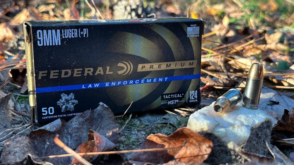 +p ammo sitting on a rock