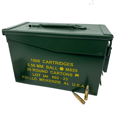 5.56 NATO - FDI 62 Grain Green Tip - 1000 Rounds per Can