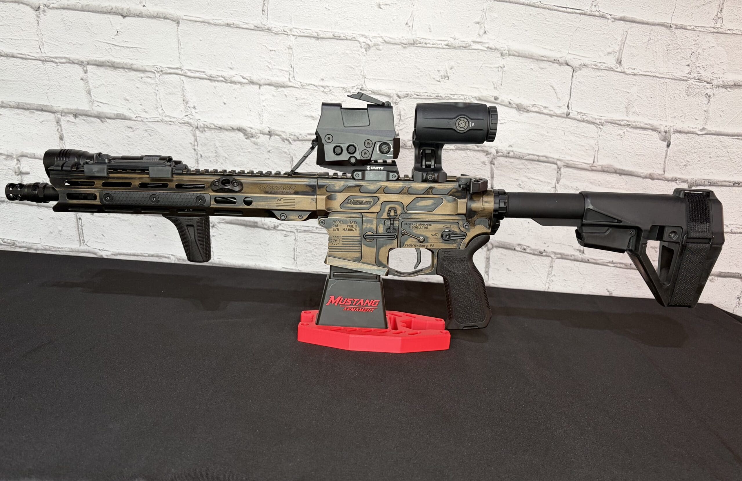 Mustang Armament “Chesty” 12.5” Premium Billet Pistol – Betsy Ross Bronze Battleworn Edition