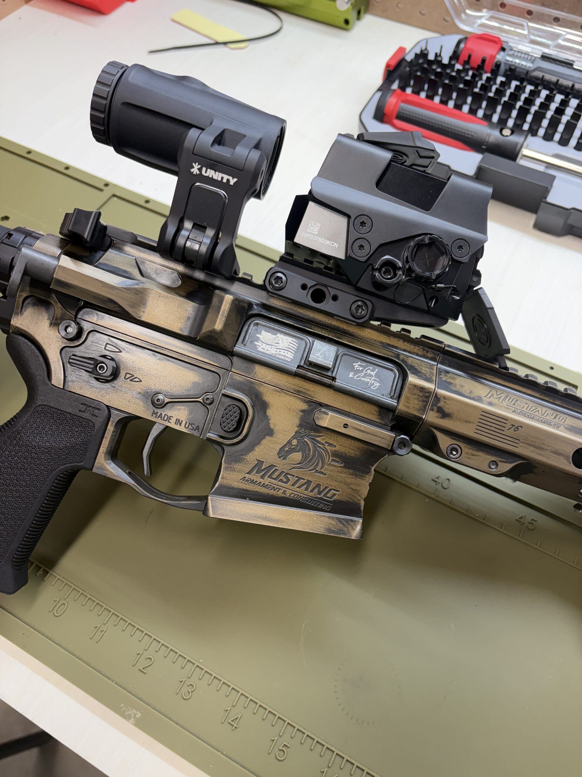 Mustang Armament “Chesty” 12.5” Premium Billet Pistol – Betsy Ross Bronze Battleworn Edition - Image 8