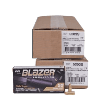 9mm - CCI Blazer Brass Suppressor 147 Grain TMJ FP - 1000 Rounds-500rd x 2