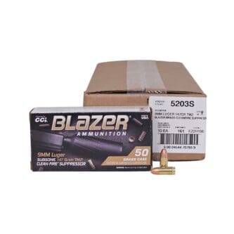 9mm - CCI Blazer Brass Suppressor 147 Grain TMJ FP - 1000 Rounds-500rd x 2