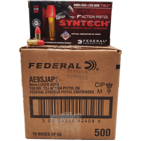 9mm - Federal Syntech 150 Grain Syntech Jacket Flat Nose - 1,000 Rounds 2x500 Rd Cases