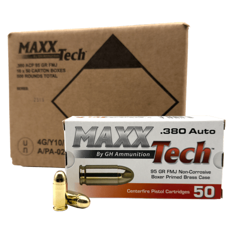 380 Auto - MaxxTech 95 Grain Full Metal Jacket - 1,000 Rounds